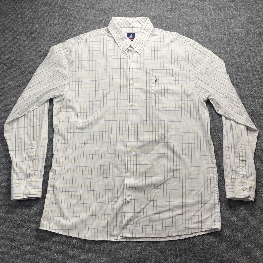 Johnnie-O Prep-Formance Mens XXL Button Down Shirt Plaid Performance White Blue